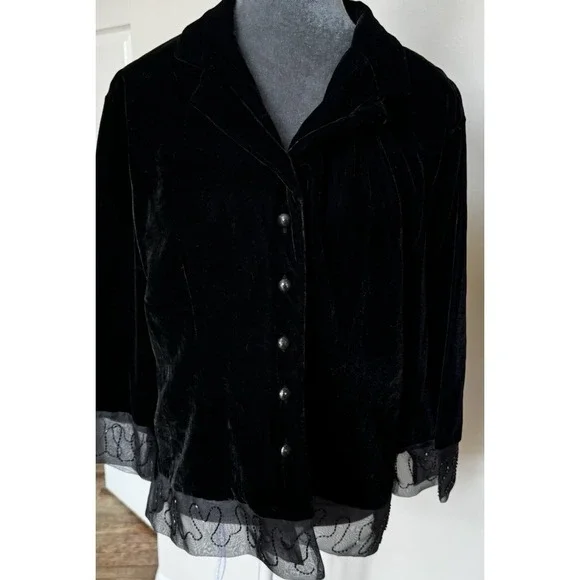 Vtg 80s‎ Carole Little Velvet Blazer M Embellished Sheer Witchy Whimsigoth - Picture 16 of 16